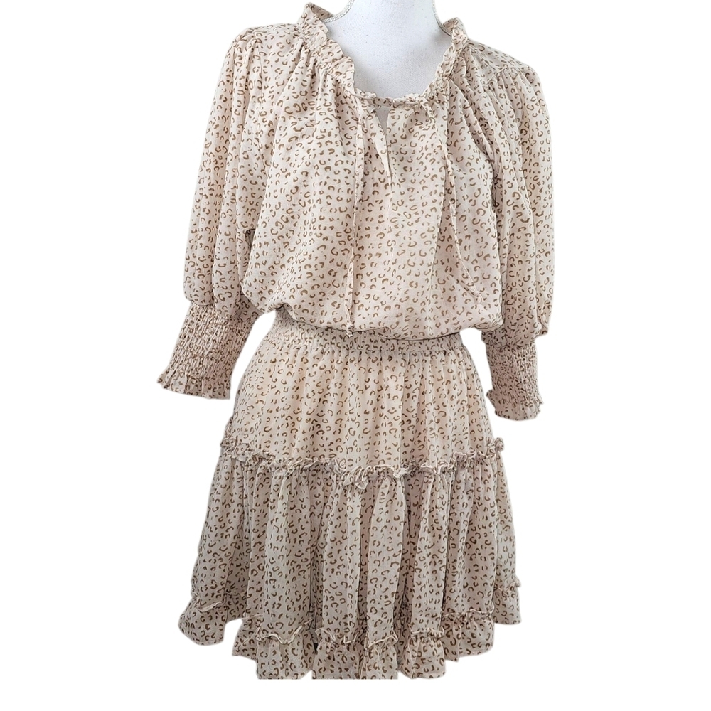 Saints & Hearts Cheetah Print Tiered Mini Dress In Medium Spring/Summer Dress